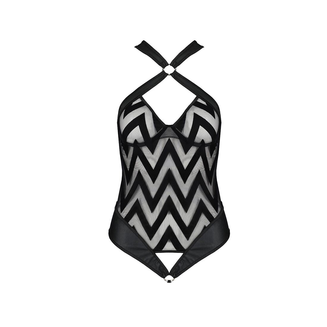 Сітчастий боді з халтером та ритмічним малюнком Passion Hima Body XXL/XXXL, black