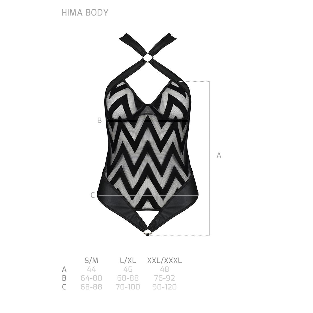 Сітчастий боді з халтером та ритмічним малюнком Passion Hima Body XXL/XXXL, black