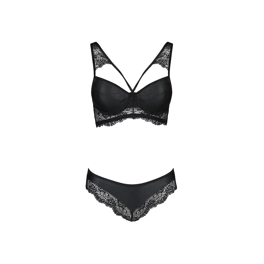 Комплект з еко-шкіри та мережива Passion LOONA SET L/XL, black, бра і трусики