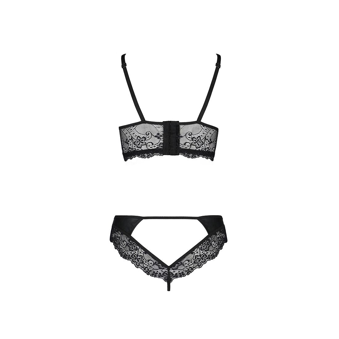 Комплект з еко-шкіри та мережива Passion LOONA SET S/M, black, бра і трусики