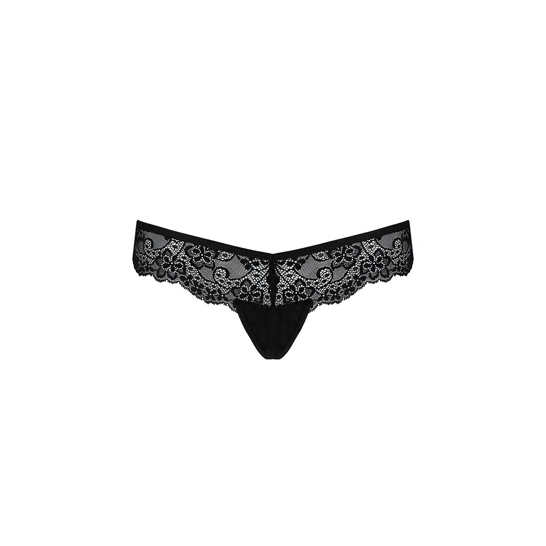 Мереживні трусики-танга з атласним бантиком Passion NAJA THONG XXL/XXXL, black
