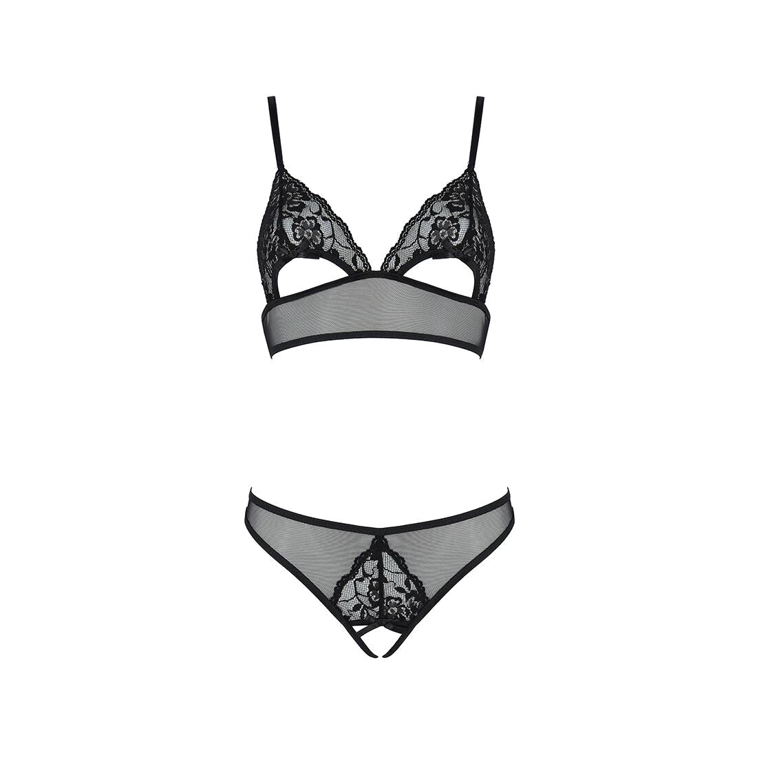 Комплект із бралету з ажурним ліфом та відкритими трусиками Passion CHRISTA SET Open Bra L/XL black