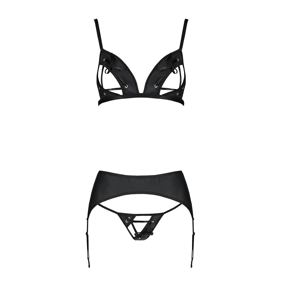 Комплект з екошкіри Passion MILEY SET S/M, black, трусики, бюстгальтер, пояс для панчіх