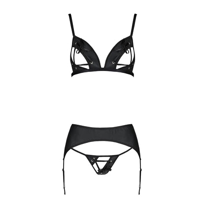 Комплект з екошкіри Passion MILEY SET S/M, black, трусики, бюстгальтер, пояс для панчіх