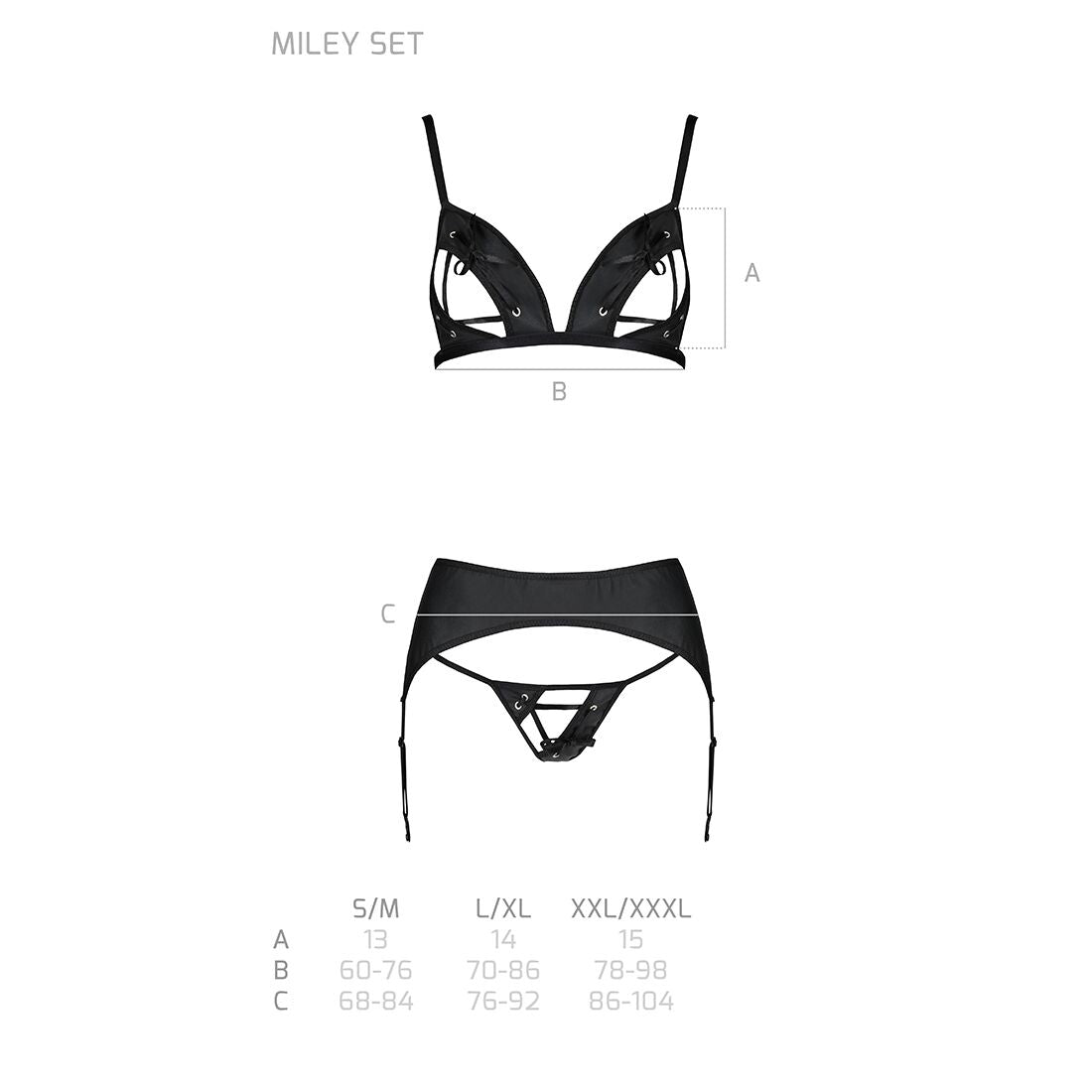 Комплект з екошкіри Passion MILEY SET S/M, black, трусики, бюстгальтер, пояс для панчіх
