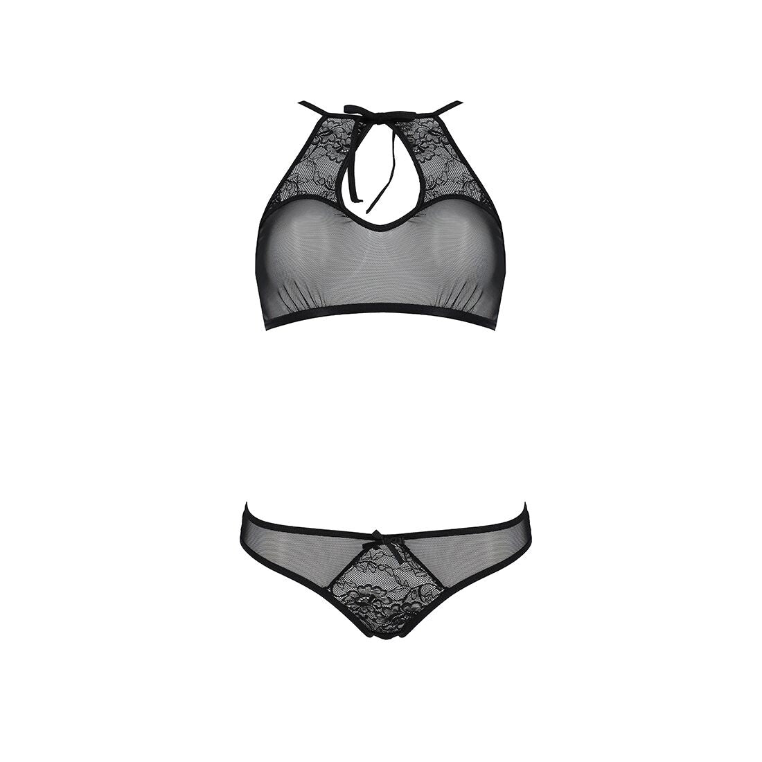 Комплект: бра, трусики з ажурним декором та відкритим кроком Passion URSULA SET L/XL, black