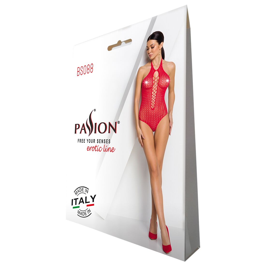 Бодістокінг з декольте Passion BS088 red, імітація корсетної шнурівки