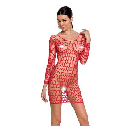 Бодістокінг-сукня з глибоким коміром Passion BS093 red, довгі рукави