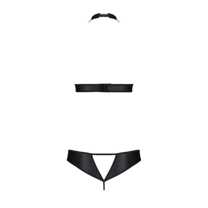 Комплект із екошкіри Passion MALWIA SET with Open Bra 6XL/7XL black, топ та трусики з люверсами