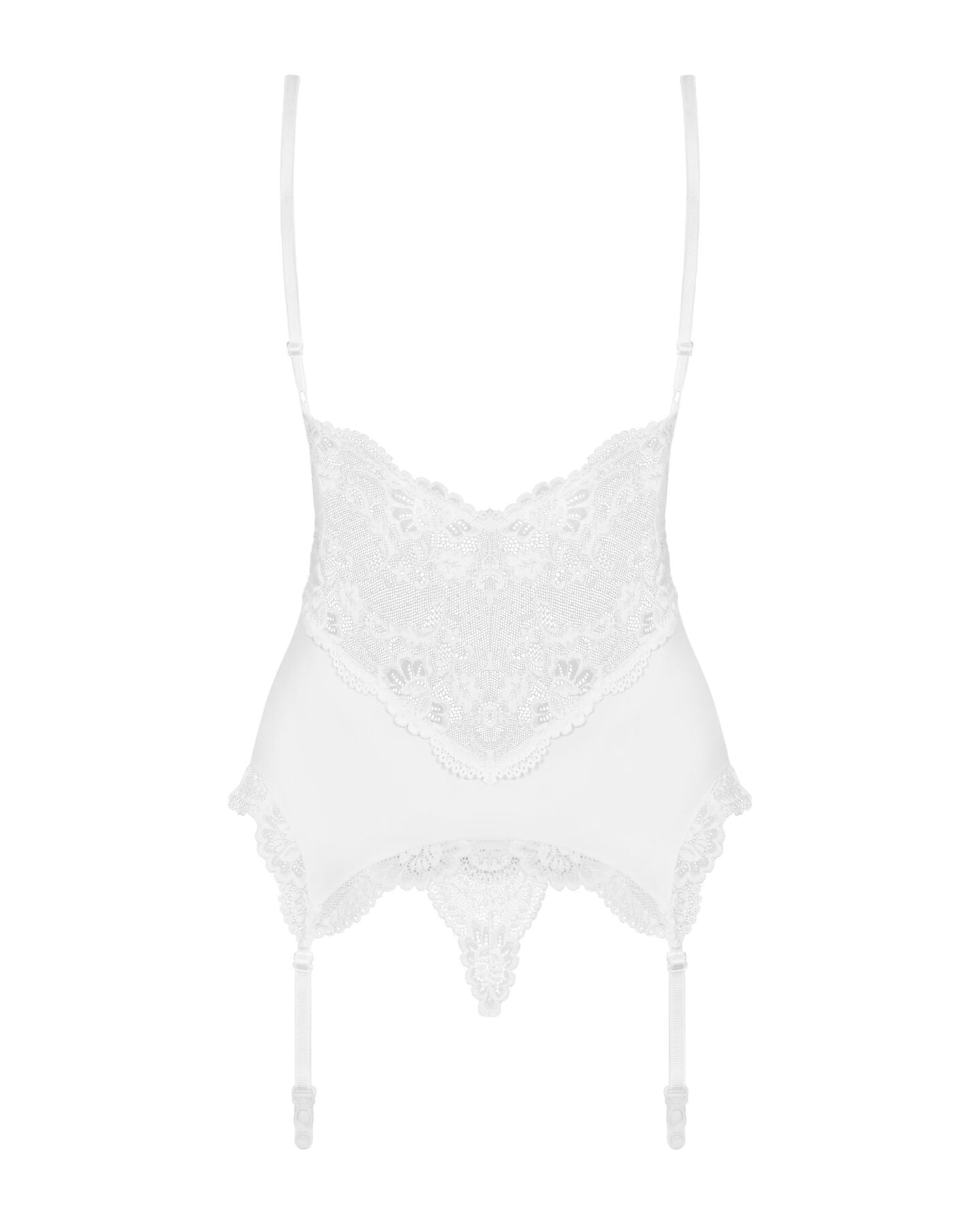 Сатиновий мереживний корсет Obsessive 810-COR-2 babydoll & thong S/M, білий, корсет, танга