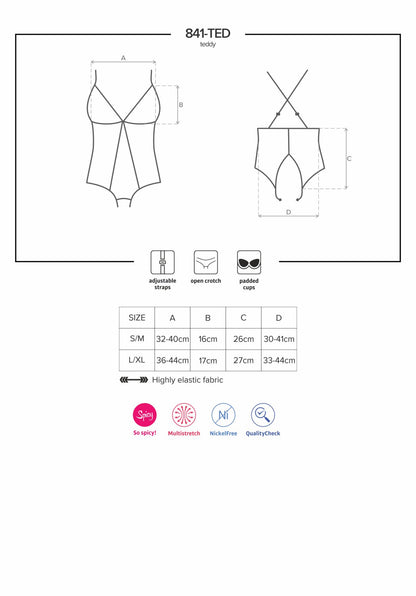 Сітчастий боді з відкритими сідницями Obsessive 841-TED-1 teddy S/M, чорний