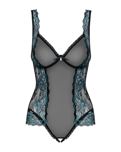 Сітчасте боді на кісточках Obsessive Amanta teddy L/XL, чорне, з доступом