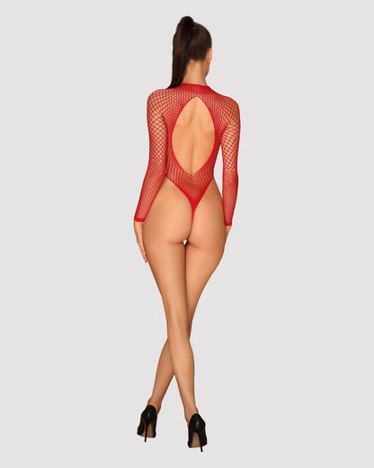 Сітчастий бодістокінг із довгим рукавом Obsessive B126 teddy red S/M/L, червоний