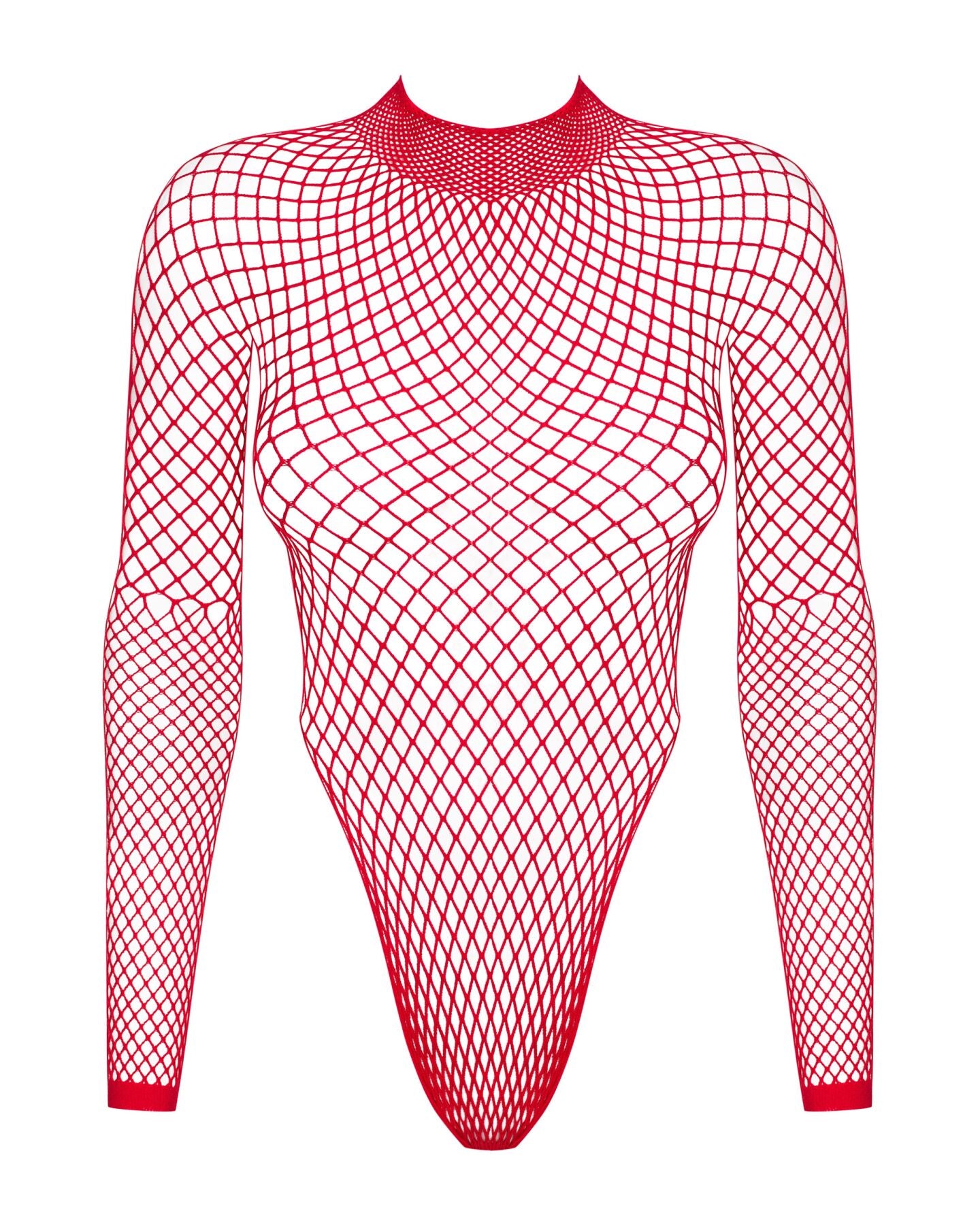 Сітчастий бодістокінг із довгим рукавом Obsessive B126 teddy red S/M/L, червоний