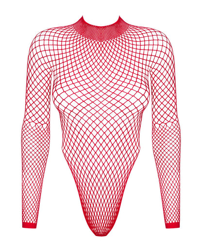 Сітчастий бодістокінг із довгим рукавом Obsessive B126 teddy red S/M/L, червоний