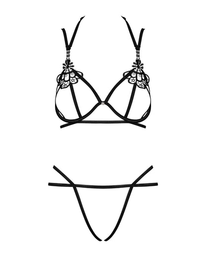 Еротичний комплект зі стреп Obsessive Badossa 2-pcs set L/XL, чорний, з доступом, бюстгальтер, стрін