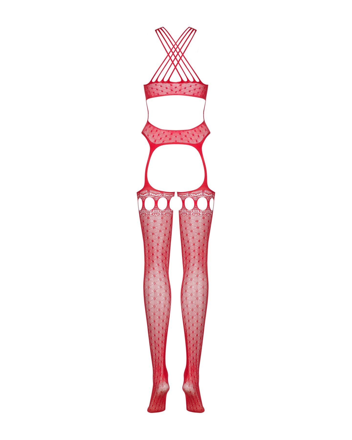 Бодістокінг Obsessive Bodystocking G313 S/M/L red, шнурівка, геометричний декор