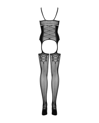 Бодістокінг Obsessive Bodystocking G314 S/M/L, імітація корсету та корсетного шнурівки