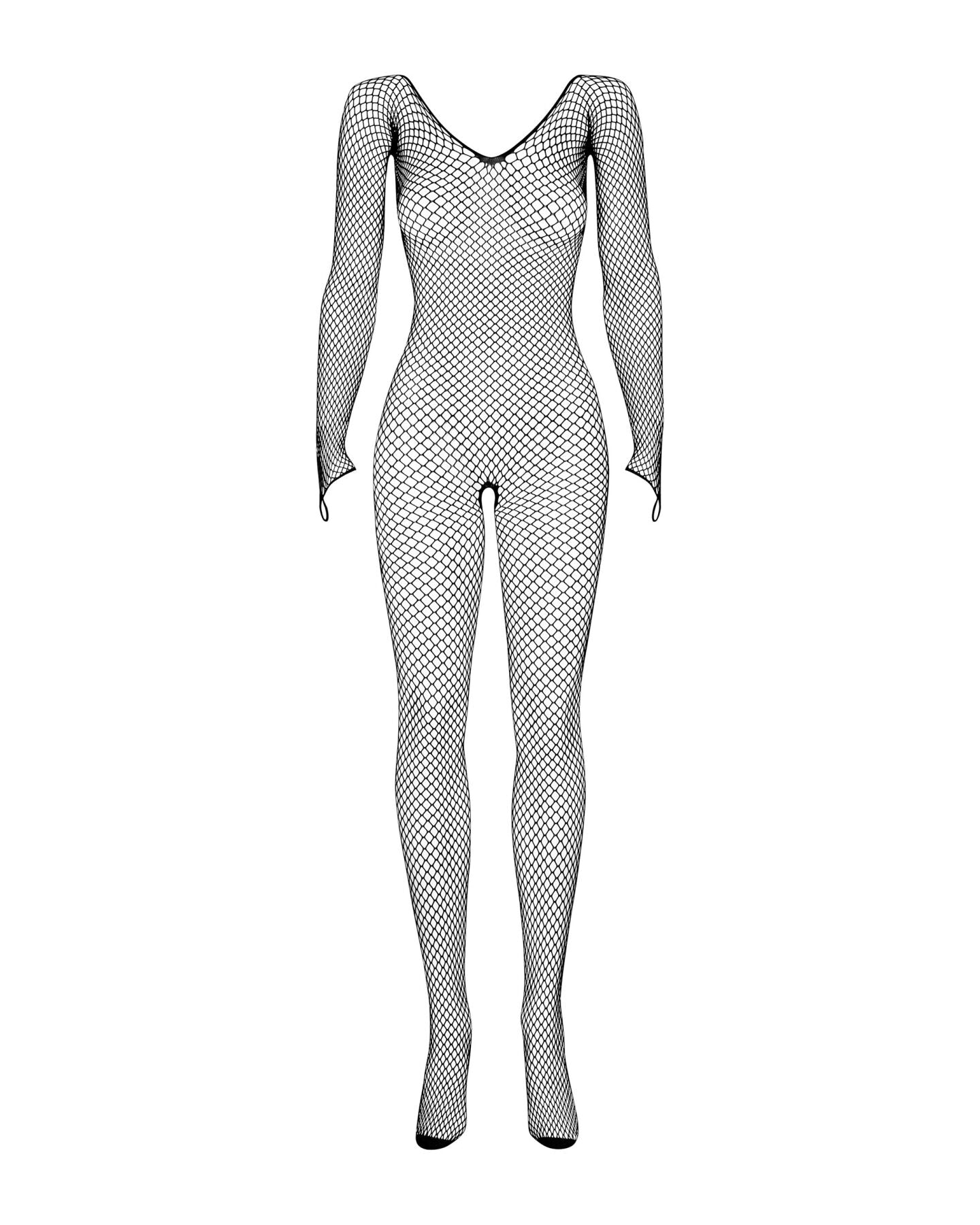 Сітчастий бодістокінг із довгим рукавом Obsessive Bodystocking N109 black S/M/L, чорний, комбінезон