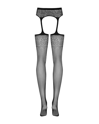 Сітчасті панчохи-стокінги з квітковим малюнком Obsessive Garter stockings S207 XL/XL, чорні, імітаці