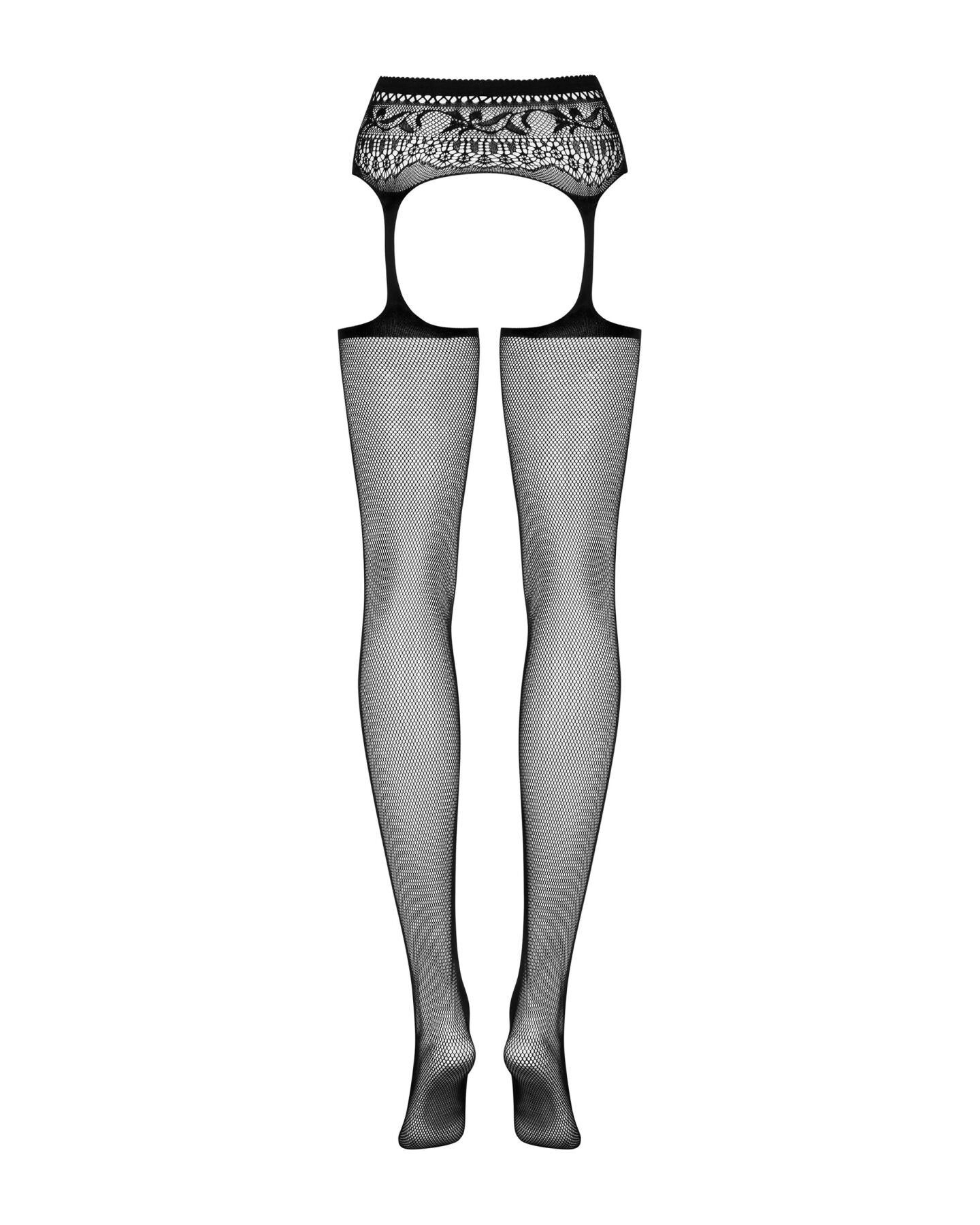 Сітчасті панчохи-стокінги з мереживним поясом Obsessive Garter stockings S307 XL/XXL, чорні, імітаці