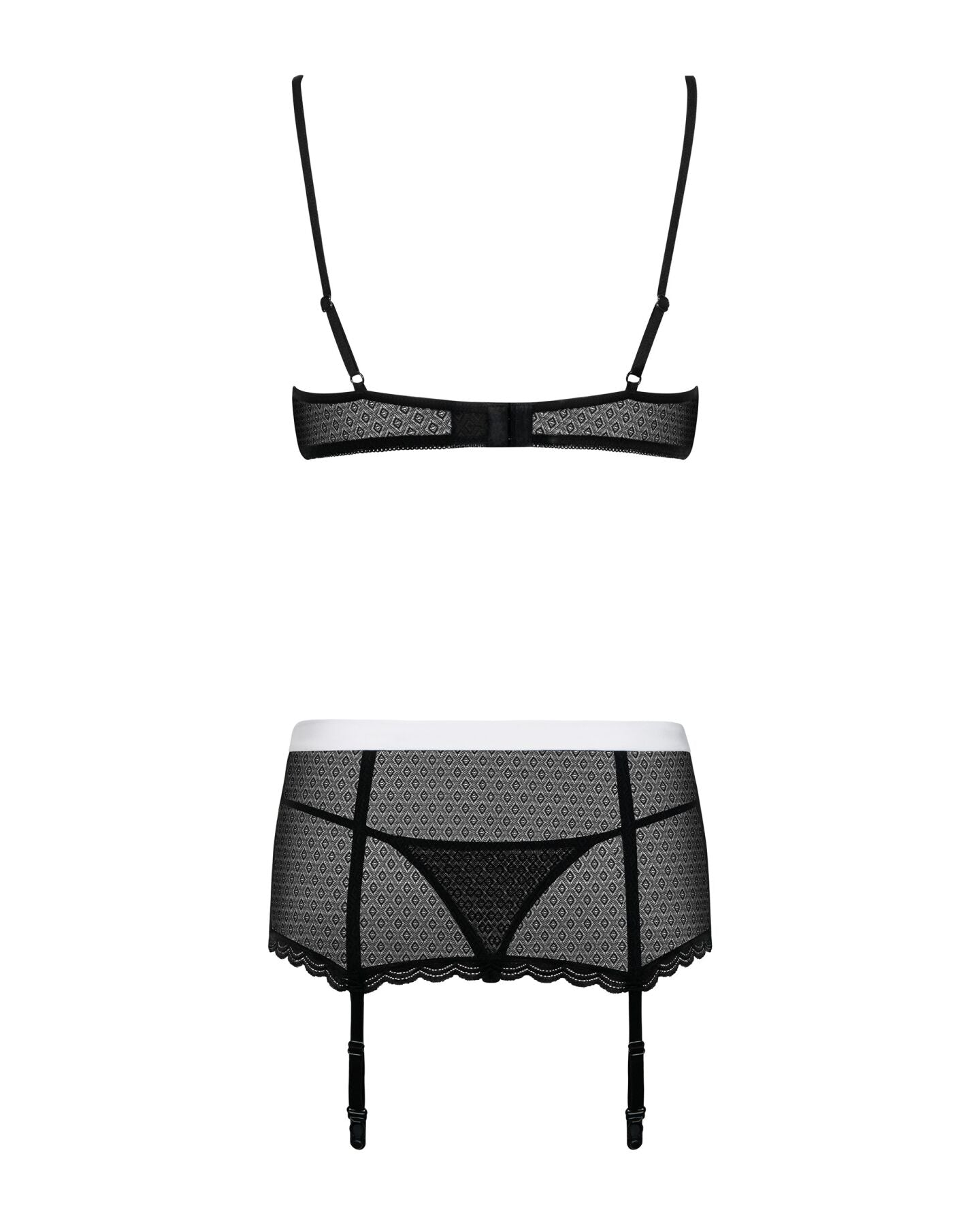 Еротичний костюм покоївки Obsessive Maidme set 5pcs L/XL, бюстгальтер, пояс з фартухом, панчохи, стр