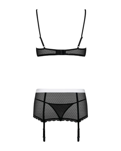 Еротичний костюм покоївки Obsessive Maidme set 5pcs L/XL, бюстгальтер, пояс з фартухом, панчохи, стр