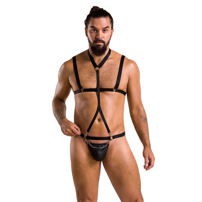 Комплект чоловічої білизни зі стреп Passion 039 SET ANDREW L/XL Black, стринги, шлейки