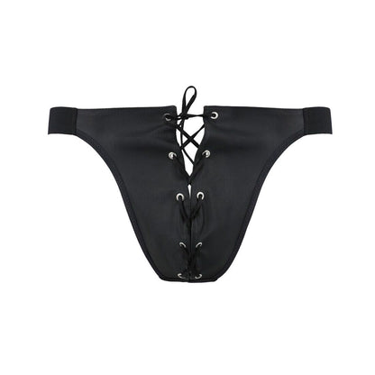 Чоловічі сліпи на шнурівці Passion 044 SLIP BEN L/XL Black, екошкіра, люверси