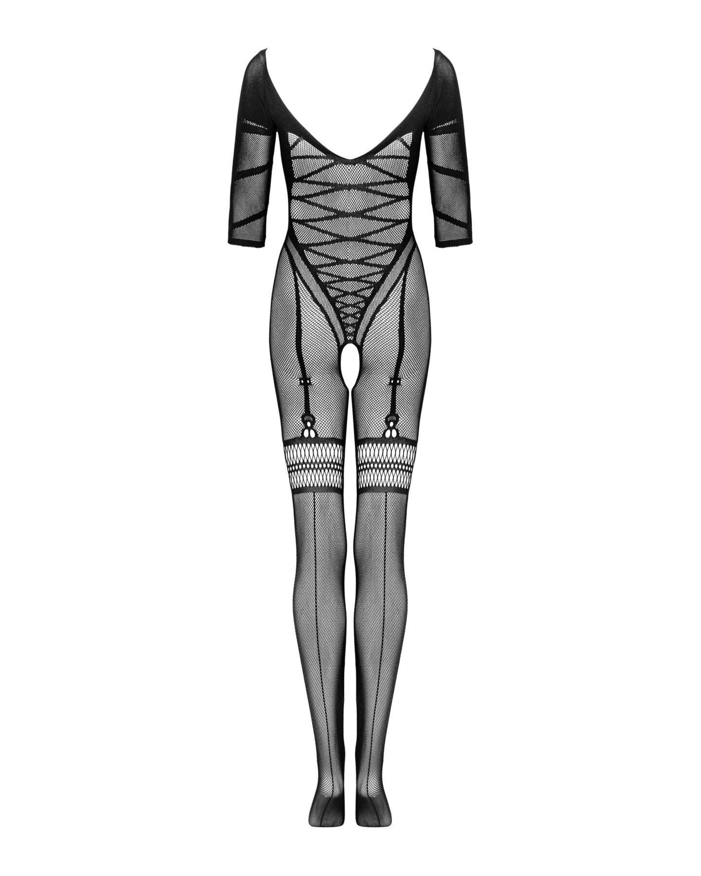 Сітчастий бодістокінг з імітацією підв’язок Obsessive Bodystocking G329 S/M/L, black, з доступом