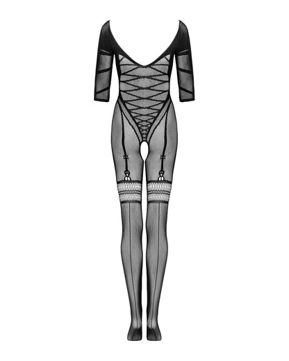 Сітчастий бодістокінг з імітацією підв’язок Obsessive Bodystocking G329 S/M/L, black, з доступом