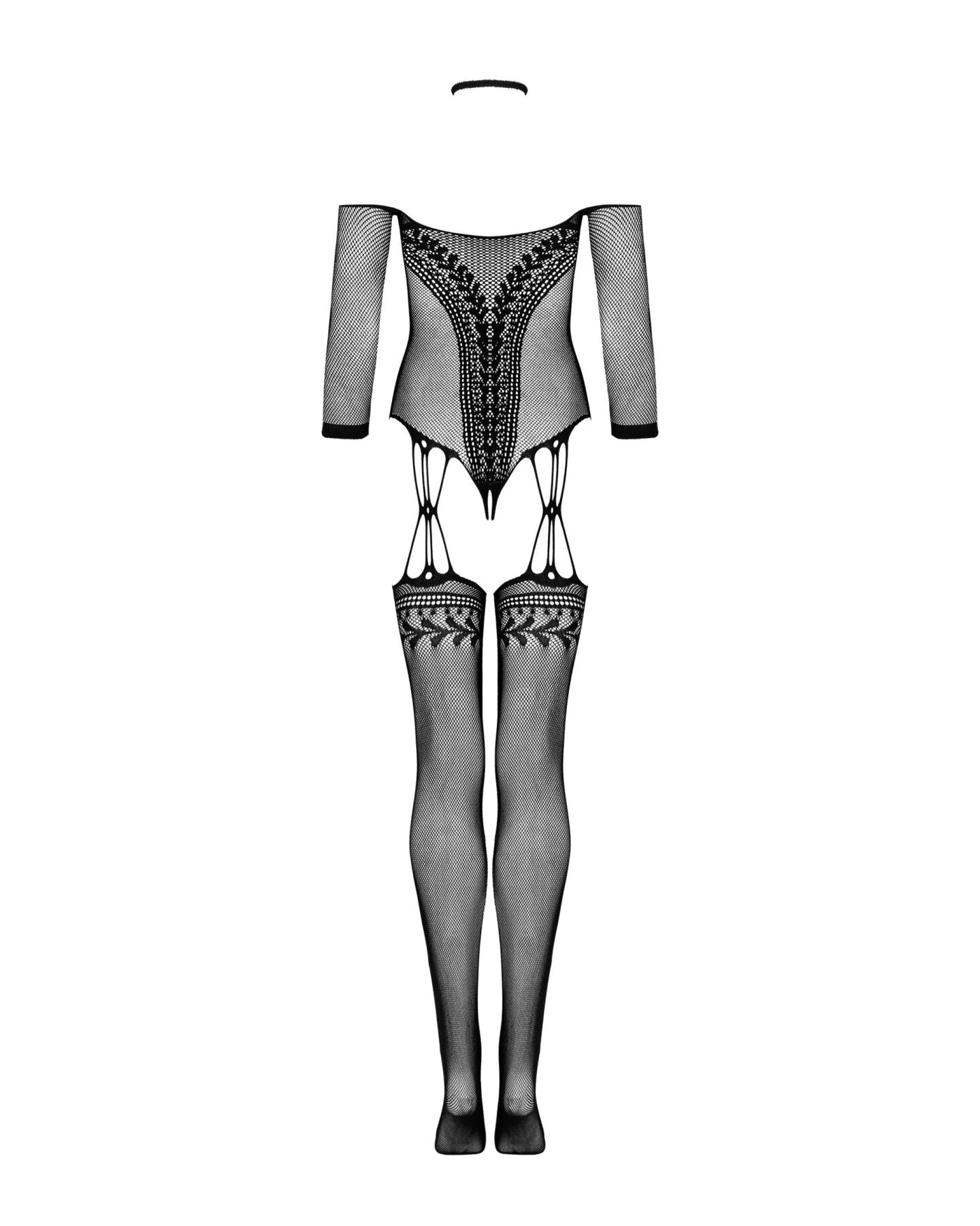 Нейлоновий бодістокінг з імітацією панчіх Obsessive Bodystocking G333 S/M/L, black, з доступом