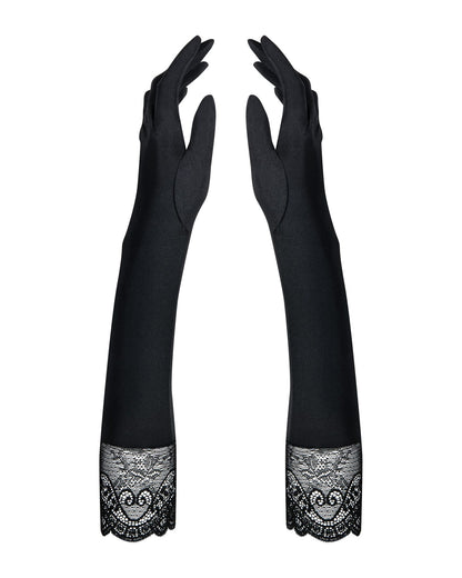 Високі рукавички з каменями та мереживом Obsessive Miamor gloves, black
