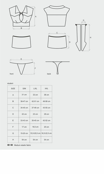 Еротичний костюм студентки Obsessive Student 4 pcs costume L/XL, топ, спідниця, стринги, гольфи