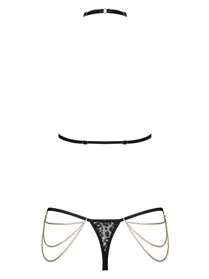 Комплект із ланцюжками Obsessive Pantheria 2-pcs set black S/M, бюстгальтер, трусики