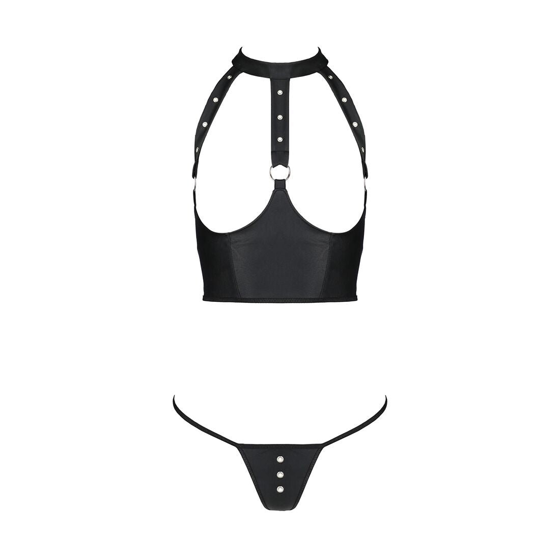 Комплект білизни з відкритими грудьми Passion GENEVIA SET WITH OPEN BRA L/XL black, корсет, стрінги