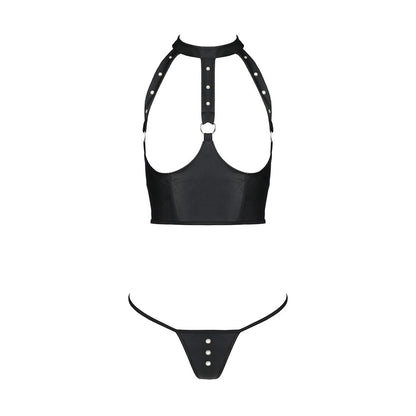 Комплект білизни з відкритими грудьми Passion GENEVIA SET WITH OPEN BRA XXL/XXXL black, корсет, стрі