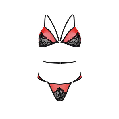 Комплект білизни Passion PEONIA SET S/M red, бра, трусики