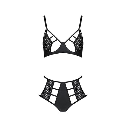 Комплект білизни Passion TASMINA SET S/M black, ліф, високі трусики з корсетом ззаду