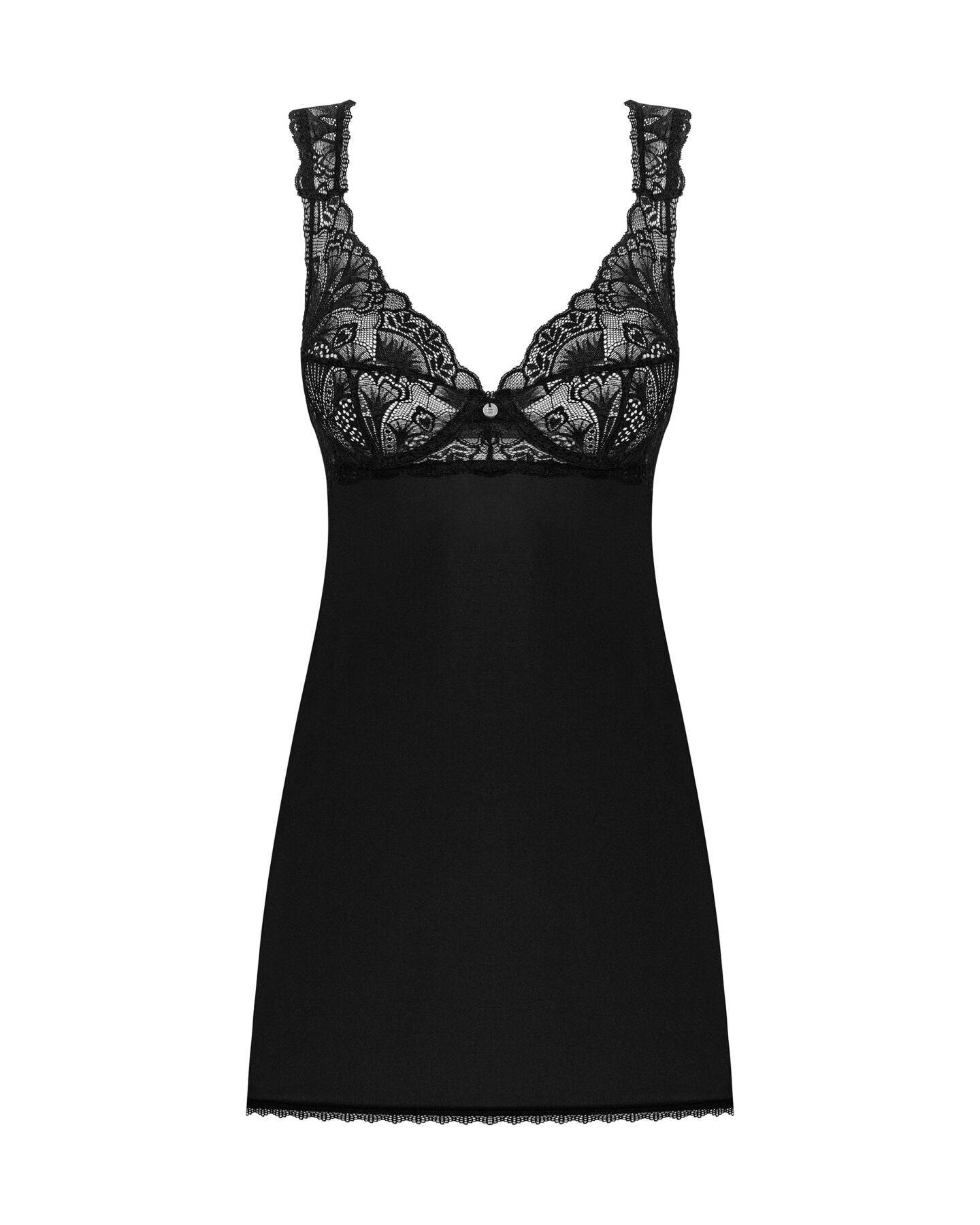 Сорочка бебі-дол з мереживом на грудях Obsessive Donna Dream babydoll XL/2XL Black, стрінги