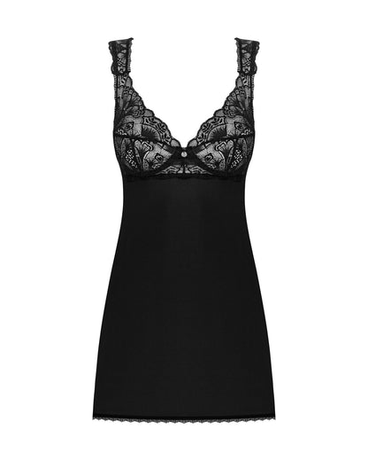 Сорочка бебі-дол з мереживом на грудях Obsessive Donna Dream babydoll XL/2XL Black, стрінги