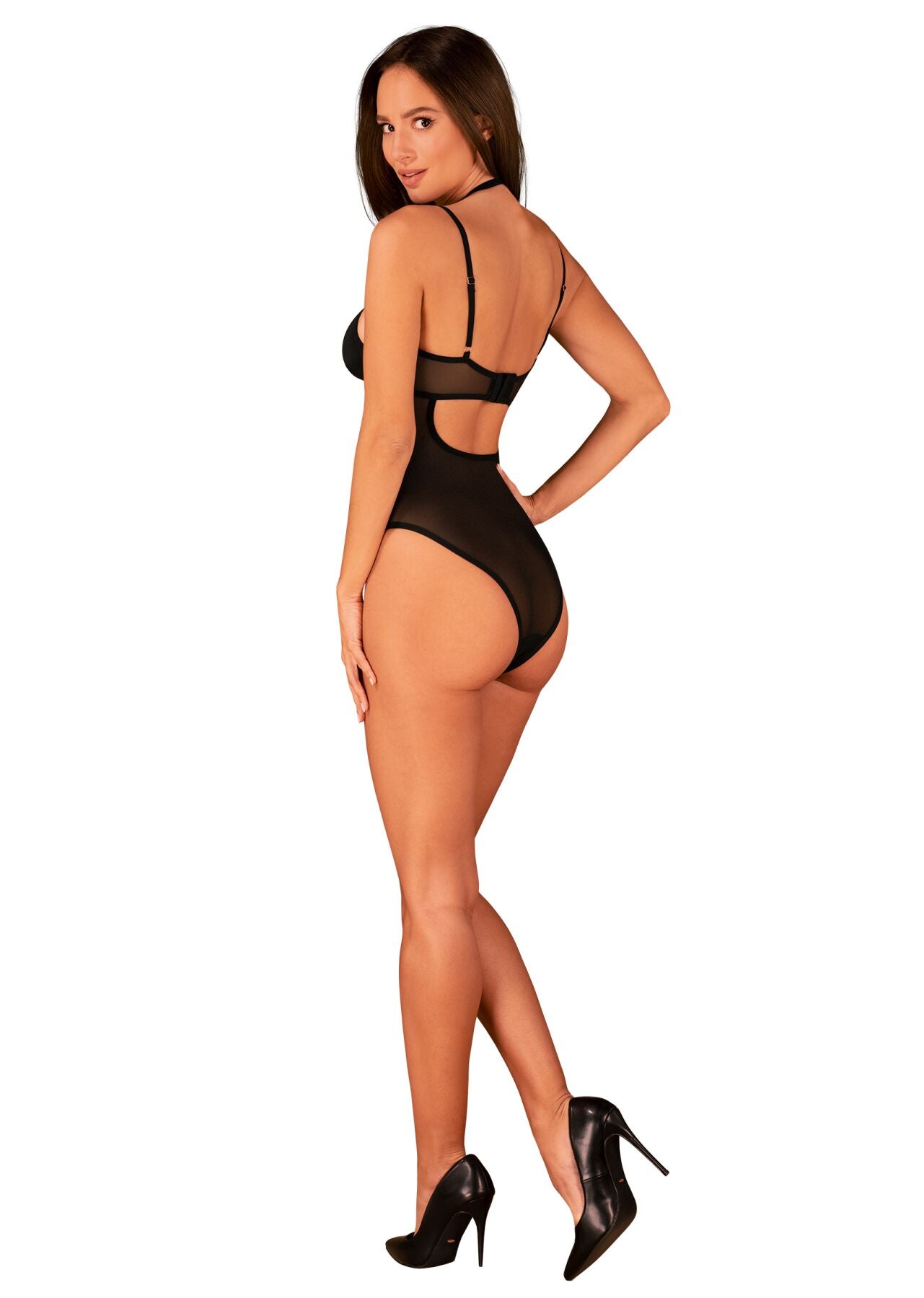 Прозоре боді Obsessive Selinne teddy XS/S Black, дрібна сітка, подвійні бретелі