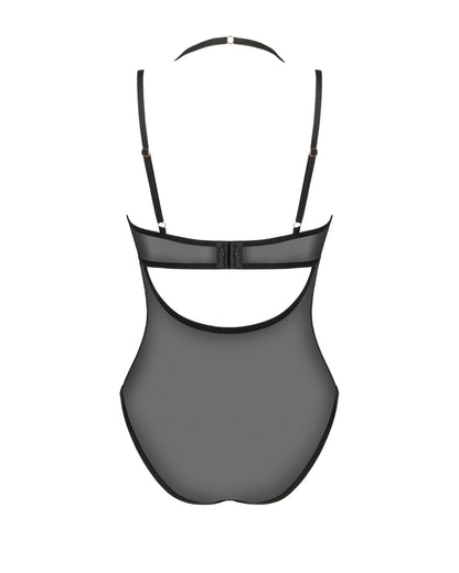 Прозоре боді Obsessive Selinne teddy M/L Black, дрібна сітка, подвійні бретелі