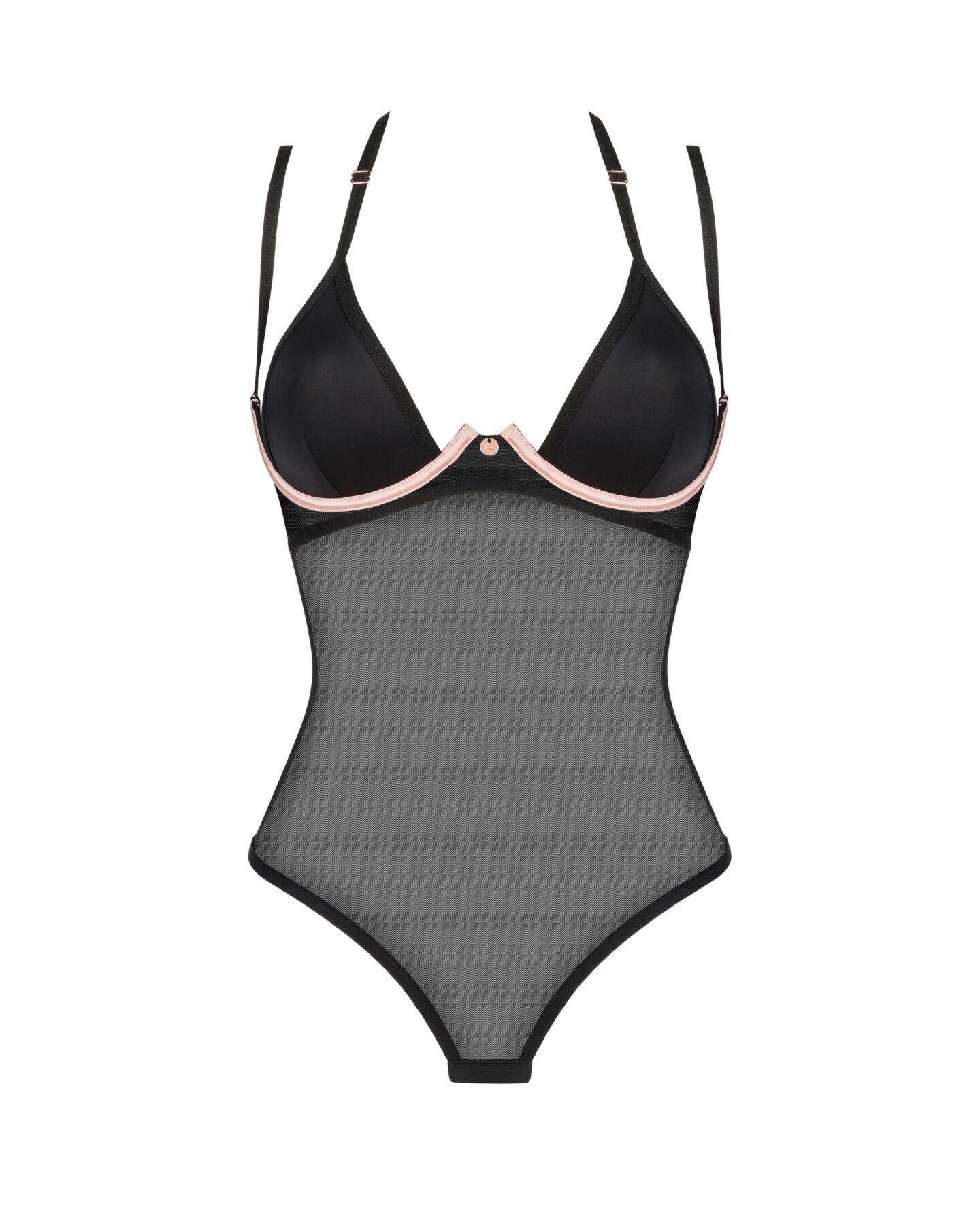 Прозоре боді Obsessive Selinne teddy XL/2XL Black, дрібна сітка, подвійні бретелі