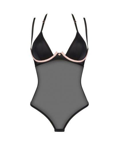 Прозоре боді Obsessive Selinne teddy XL/2XL Black, дрібна сітка, подвійні бретелі