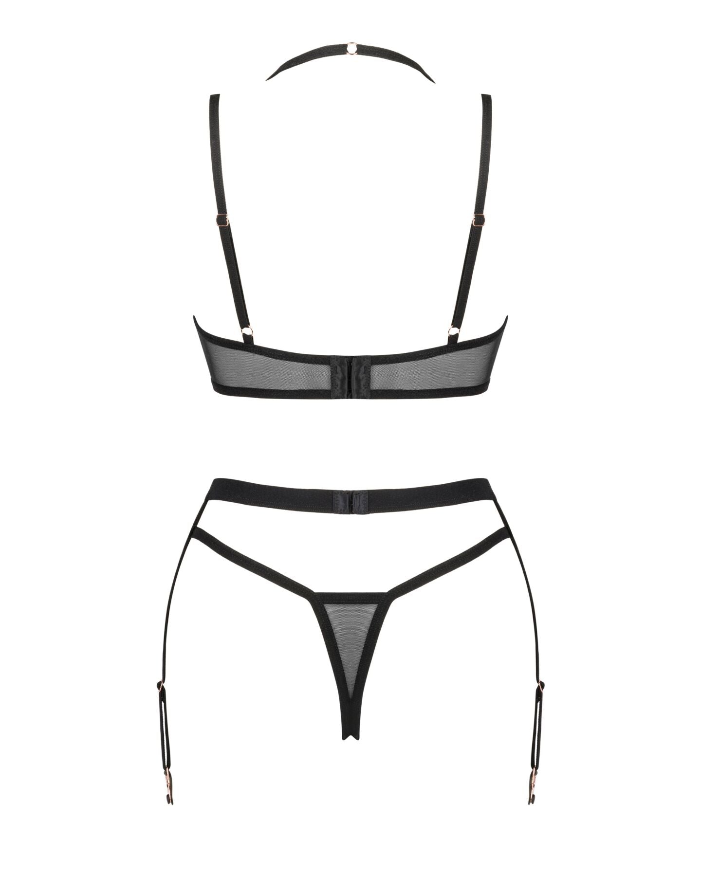 Комплект білизни Obsessive Selinne 3-pcs set M/L Black, бюстгальтер, стрінги пояс для панчіх