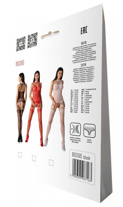 Бодістокінг з безліччю бретелей Passion BS095 One Size, black, імітація пояса та панчіх, з доступом
