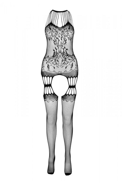 Бодістокінг з безліччю бретелей Passion BS095 One Size, black, імітація пояса та панчіх, з доступом