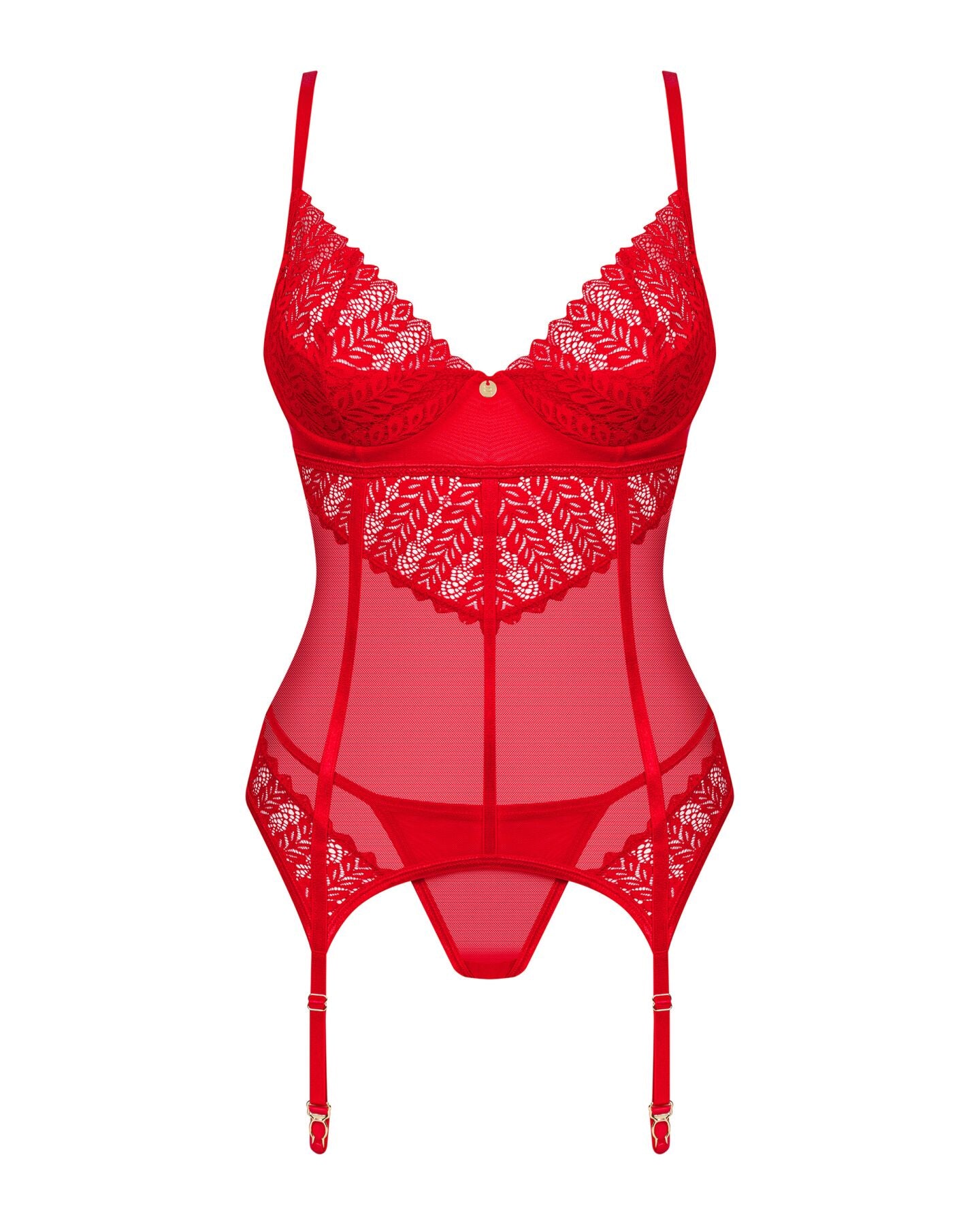Комплект корсет та стрінги Obsessive Ingridia corset & thong XS/S, червоний