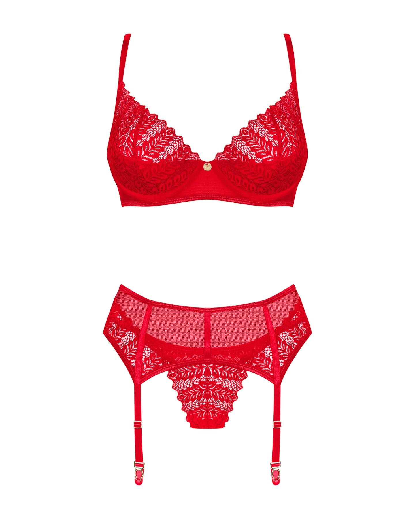 Комплект Obsessive Ingridia 3-pcs set XL/2XL, червоний, бюстгальтер, стрінги, пояс